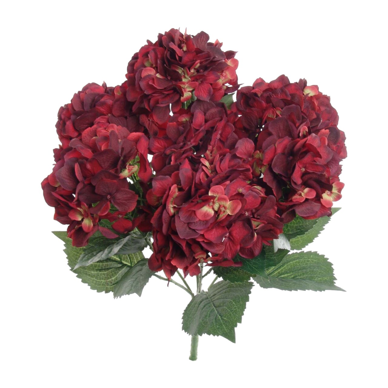 4-Pack: Burgundy Hydrangea Bush with 7 Silk Flowers , Floral Home by Artificial Flowers